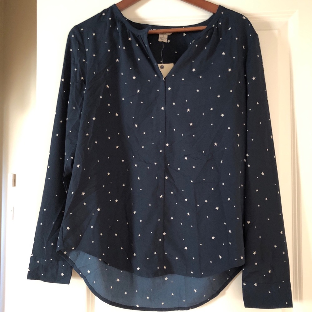 GH & Bass Co navy blue star print womens blouse